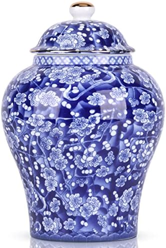 צנצנת ג'ינג'ר סינית עם מכסה סגנון עתיק של צ'ינואיזרי, פרחי חרסינה כחולים ולבנים דקורטיביים ביתי קרמיקה אגרטל צנצנות