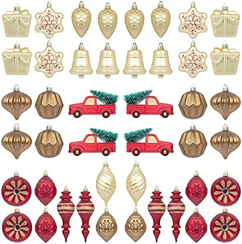 קי חנות חג המולד עץ קישוטי סט 44 יחידות אדום וזהב מחוסמת חג המולד עץ קישוטי מגוון עבור חג המולד עץ דקור