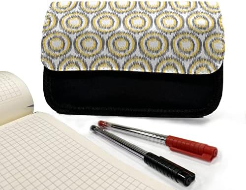 מארז עיפרון אפור וצהוב לונדינג, איקאט יוצרים עין שוורים, תיק עיפרון עט בד עם רוכסן כפול, 8.5 x