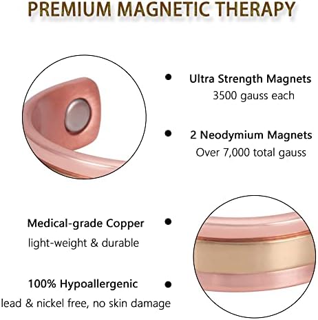 טבעת קופפרמגנטי של Magvivace לגברים לדלקת פרקים ומפרקים, טבעת טיפול מגנטית נחושת טהורה, 3500 מגנט