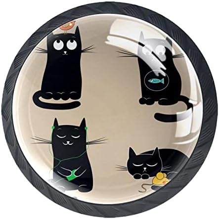 עגול מגירה מושך ידית חמוד מצחיק טהור שחור חתולי קיטי הדפסה עם ברגים לבית שידת ארונות דלת מטבח משרד