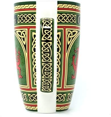 Clara Craft Wales חרסינה ספל קפה - כוס חרסינה של דרקון אדום וולשי עם עיצוב קשרים קלטים איריים, עשויה