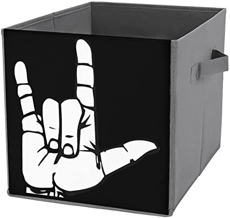ASL אני אוהב אותך קוביות אחסון בדים מתקפלות קופסאות אחסון 11 אינץ 'פחי אחסון מתקפלים עם ידיות