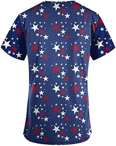 בגדי עבודה מודפסים של דגל אמריקאי לנשים V-Neck Patriotic Scrub_tops טוניקה חולצה חולצה עם 2 כיסים צדדיים