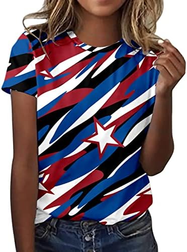 4 ביולי חולצות לנשים קיץ שרוול קצר חולצת טריקו דגל אמריקאי פסים כוכבים עניבה צבע חולצות טי