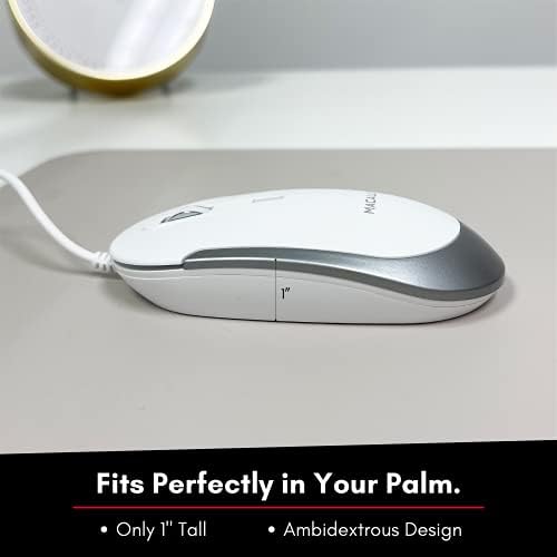 עכבר קווי קווי של מקלות - עכבר USB רזה וקומפקטי עבור Apple Mac או Windows PC נייד/שולחן עבודה - מעוצב עם