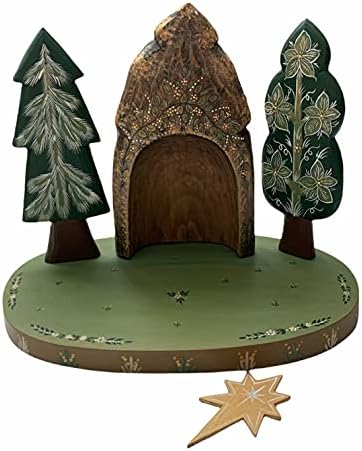 פסל מעץ חג המולד 11,61 אינץ 'קומפוזיציה גבוהה מגולפת באהבה ומצוירת על ידי אמנים רוסים מסרגיב פוזאד.
