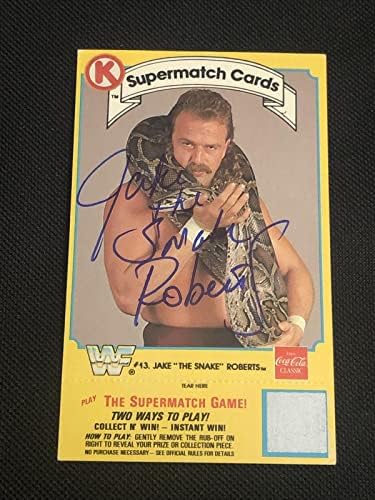 ג'ייק הנחש רוברטס 1987 מעגל K WWF WWF כרטיס חתום על כרטיס חתימה - תמונות היאבקות חתימה