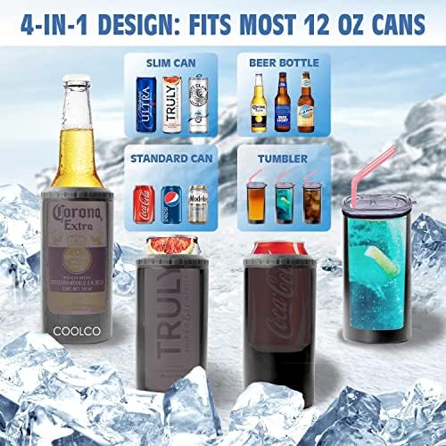 Coolco Can Coolers ThermoCoolers 4 -in -1 נירוסטה 16 גרם CAN CAN CAN CAN CAN SKINE יותר שומר על משקה קר במשך