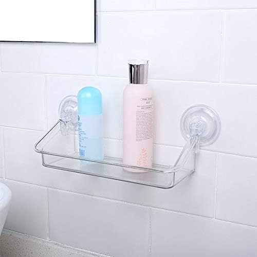 מדף מקלחת WYJBD, פלסטיק אמבטיה קטן וברור ללא קיר קידוח מדפי אחסון מארגן עם כוס יניקה חזקה