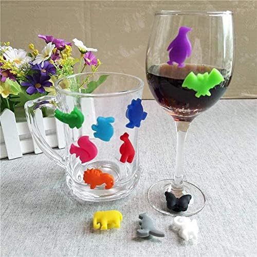 12 יח ' סט קריקטורה בעלי החיים סיליקון יניקה כוס יין משקפיים משקאות סמן יצירתי יין זכוכית סמני