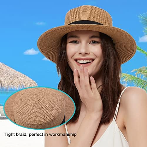 סירק נשים כובע קש רחב כובע שמש עם סנטר רצועת סנטר הגנה על שמש כובע חוף קיץ פדורה כובע Boater לגברים