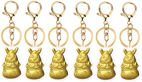 Acewen 6 יחידות שנה של מחזיקי מפתחות ארנב 2023 תליוני זהב ארנב קסמים בעלי מפתח למפתחות מכונית פנג שואי קישוט