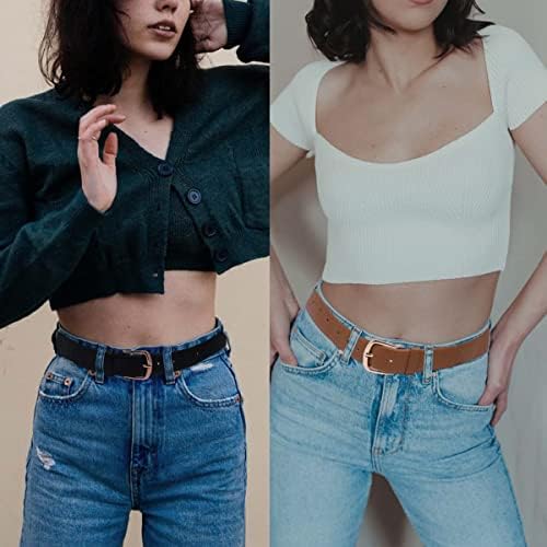 סטרסטאר 2 חבילה נשים חגורת עור חגורות עבור עבור ג ' ינס מכנסיים שמלות, שחור וחום חגורות עם זהב אבזם