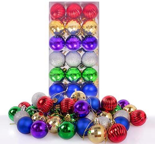 קישוטי כדור חג המולד - 36 חתיכות של כדורי חג המולד מפלסטיק אטום מתנפצים עם טבעות, אריזה מעורבת בת 6 צבעים,