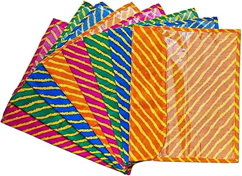 אתיניקרפטהוב להריה בנדאני עניבת צבע הדפסת סארי שקיות, סארי להנגה כיסוי, סארי אחסון תיק, הודו סארי שקיות,