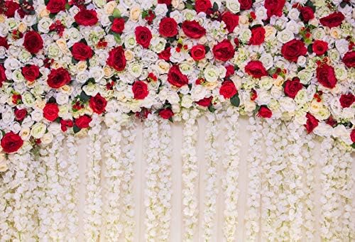 פרחי ורדים לבנים אדומים תפאורה צילום קיר, ייל 15x10ft מקלחת חתונה רקע, רקע יום נישואין מקלחת