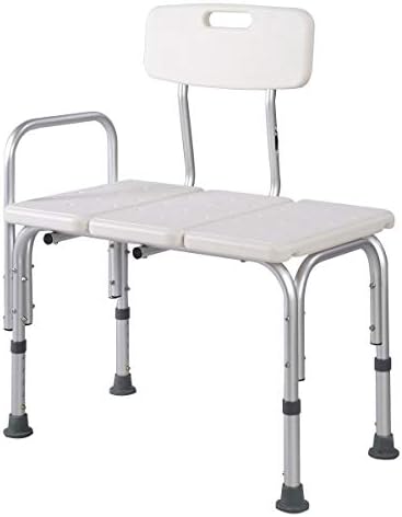 ספסל העברת אמבטיה/כיסא אמבטיה עם גב, מושב רחב, גובה מושב מתכוונן, רגליים בעלות אחיזה בטוחה, ספסל מקלחת