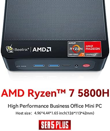 Beelink Ser5 Mini PC, AMD Ryzen 7 5800H עד 4.4 ג'יגה הרץ, מחשב מיני 32GB DDR4 RAM 500GB NVME SSD, Micro PC 4K@60Hz