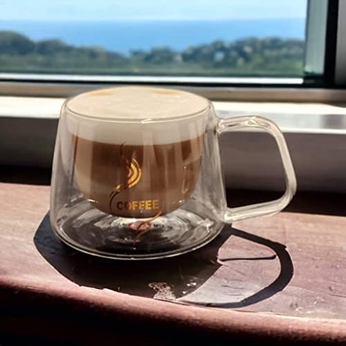 ספלי קפה זכוכית קיר כפול סט 6.7oz מבודד קפה זכוכית צלולה/כוסות קפוצ'ינו סט מתנה של 2