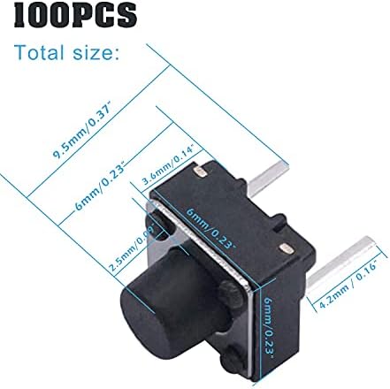 Tioyw 100 pcs 6x6x5mm 2 pin לוח PCB מתג לחיצה על טקט מישוש
