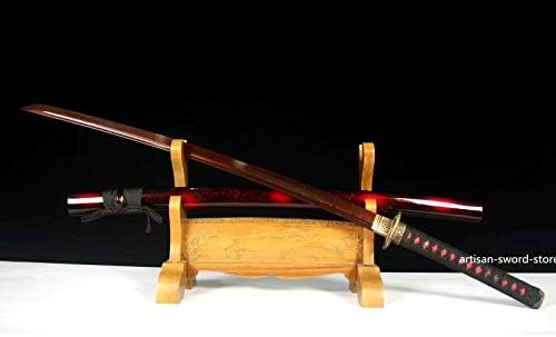 PJXC שחור אדום מקופל פלדה מלא טנג טאנג חרב דרקון יפני סמוראי קטאנה