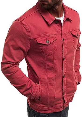 ז'קט ג'ינס מזדמן של Dudubaby גברים דלים מזדמנים בצבע אחיד ג'ינס דש מזדמן שרוול ארוך