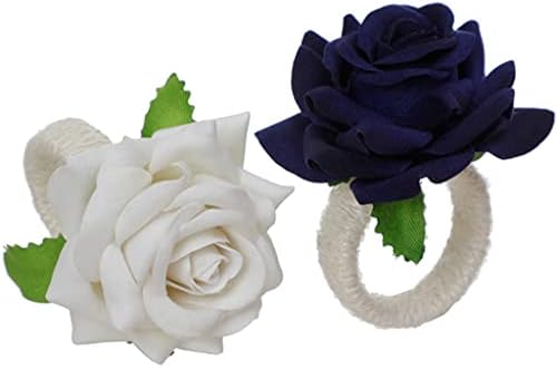 Yfqhdd 6 יחידות מפיות ורד מלאכותי מפיות טבעת אבזם מחזיקי טבעת רקמות לעיצוב שולחן חתונה מסעדה ביתית