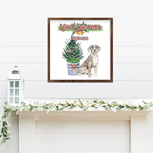שלטי חג מולד מעץ עץ של סנטה כלב חיות מחמד וינטג 'מסגרת תמונה וינטג