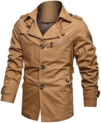 גברים כותנה תעלת מעיל יחיד חזה חריץ דק דש ארוך מעיל קל משקל כפתור למטה אטום לרוח מעיל