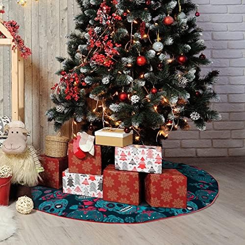 גולגלות סוכר צבעוניות עם חצאית עץ חג המולד פרחוני קטיפה רכה אדומה מכוסה למסיבת חג המולד קישוטים