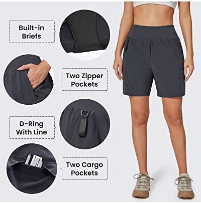 מכנסי טיול לנשים של G4Free מכנסיים קצרים 6 מכנסי קיץ יבש מהיר של מכנסי גולף אתלטים קלים עם כיסי רוכסן