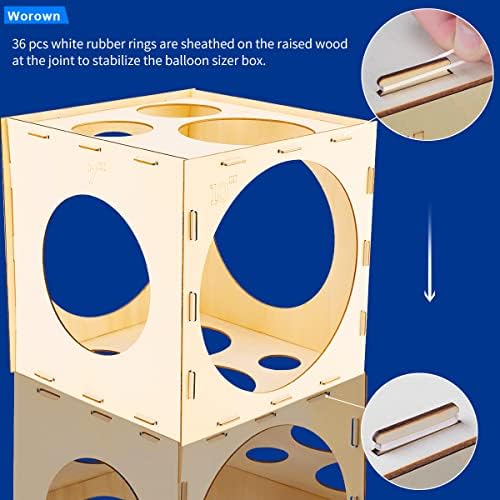 מעוברים 11 חורים קוביית קופסאות קופסאות עץ מעץ מתקפלות, כלי מדידת גודל בלון לקישוטי בלונים, קשתות