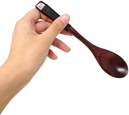 Honbay 4 PCS בעבודת יד בסגנון יפני ידית ארוכה ידית ארוכה כפות מרק עץ עם קו קשור על ידית לנסיעות, פיקניק,
