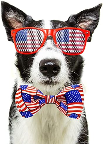 צווארון כלבי נופש רביעי ביולי עם עניבת פרפר, ארהב יום העצמאות צווארון פטריוטי עבור גורי חיות מחמד גדולים