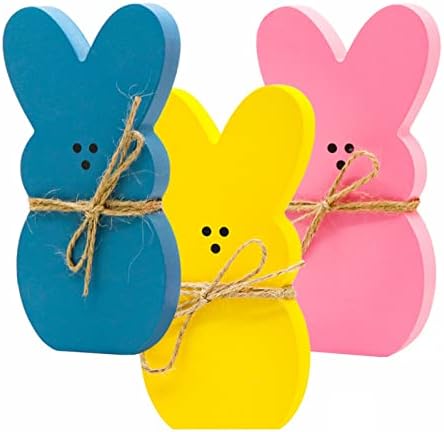 3 יח 'קישוטי פסחא, 3 צבעים של קישוטי פסחא של משפחת ארנב עץ, עיצוב ארנב פסחא, מתאים לעיצוב שולחן פסחא,
