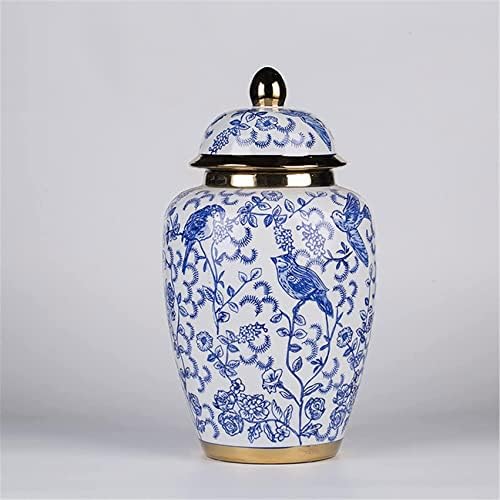 צנצנות קרמיקה של AADECOR, צנצנת תה, צנצנות אחסון בסגנון סיני, צנצנת ג'ינג'ר כחול צנצנת דקורטיבית