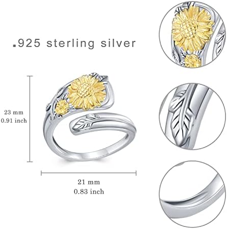 חמניות כפית טבעת-925 סטרלינג כסף מתכוונן כפית טבעת בציר חמניות כפית טבעת תכשיטי מתנות לנשים