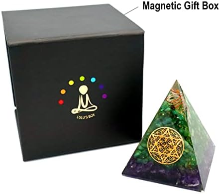 הקופסא של לולו אורגון פירמידה משולבת אמטיסט וקריסטל מלכיט, בסיס עץ LED