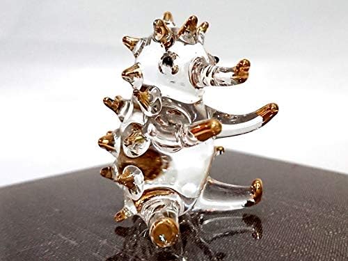 Sansukjai קיפוד לשבת פסלונים מיניאטוריים דורניים בעלי חיים בעלי ידיים מזכוכית מפוצצת אמנות זהב קישור