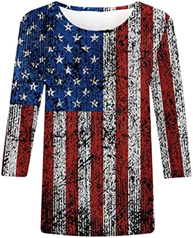 חולצות נשים פטריוטיות יום העצמאות מודפסות בגזרה דקה צווארון 3/4 שרוולים חולצת טריקו חולצה חולצות טוניקה ל -4