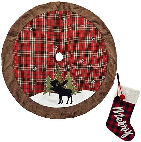 חצאית עץ חג המולד של אייל כפרי בגודל 48 אינץ 'עם גרב חג מולד בגודל 20.5 אינץ