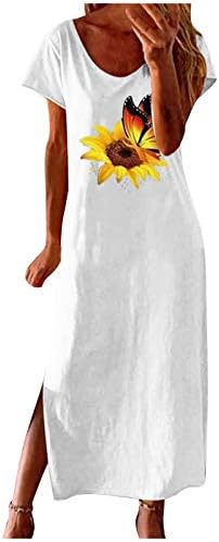 שמלות לנשים אלגנטיות של קיץ מזדמן שמלות שרוול קצר שמלת נדנדה שמלת חמניות מודפסת שמלת טוניקה שקית