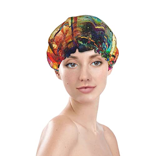 הערת מוסיקה צבעונית כובע מקלחת מודפס מעץ, שכבות כפולות כובע אמבטיה לנשים כובעי מקלחת אמבטיה
