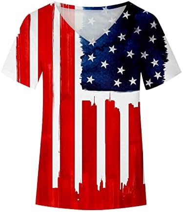 חולצות דגל אמריקאיות מודפסות לנשים, 2023 צמרות פטריוטיות 4 ביולי חולצת קיץ שרוול קצר נגד חולצת טי צוואר