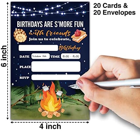 הזמנות ליום הולדת של Lefohlon Bonfire, 20 כרטיסי הזמנה עם מעטפות, הזמנות למסיבת יום הולדת לילדים לגברים או