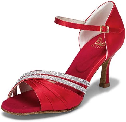 Jiajia 20524 סנדלי סאטן לנשים עקב התרחבות נעלי סלסה לטינית נעלי ריקוד