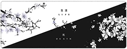 כרית עכבר פריחת דובדבן שחורה לבנה שחור סאקורה יפנית חיי מוות מחצלת שולחן מורחבת 90x40 סמ ללא