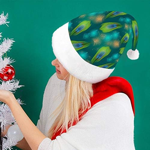 חג המולד סנטה כובע, טווס עיצוב חג המולד חג כובע למבוגרים, יוניסקס נוחות חג המולד כובעי לשנה חדשה חגיגי תלבושות