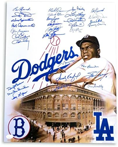 גדולי דודג'רס חתומים על חתימה 16x20 צילום Scully Koufax Kershaw JSA XX29242 - תמונות MLB עם חתימה